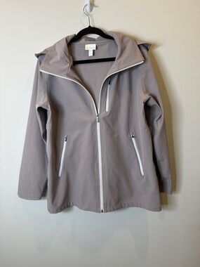 Zella Taupe Hooded Trench Coat with White Zippers